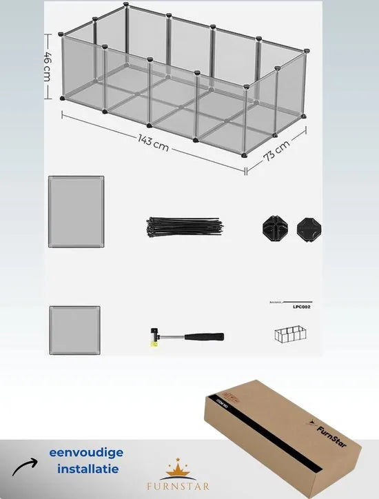 FurnStar - Buitenverblijf met bodempanelen - Speelren Caviaverblijf van kunststof Hamsterhal, Konijn, Egels - 143 x 73 x 46 cm - Grijs