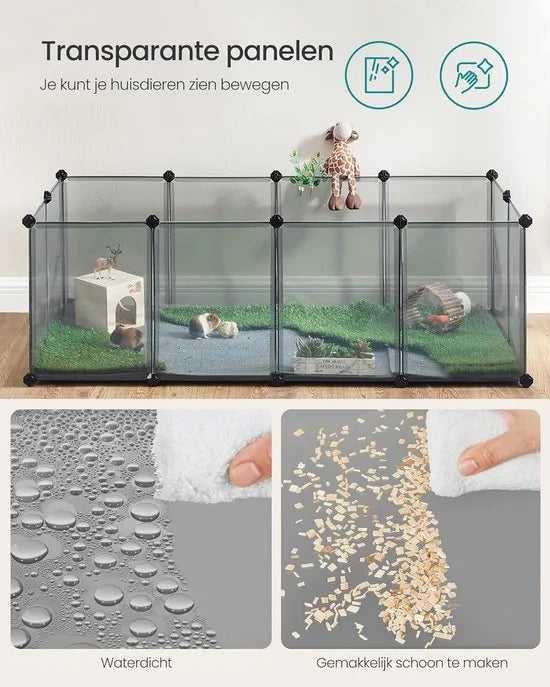 FurnStar - Buitenverblijf met bodempanelen - Speelren Caviaverblijf van kunststof Hamsterhal, Konijn, Egels - 143 x 73 x 46 cm - Grijs