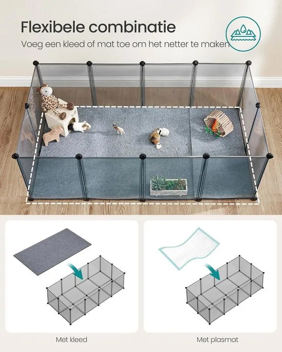FurnStar - Buitenverblijf met bodempanelen - Speelren Caviaverblijf van kunststof Hamsterhal, Konijn, Egels - 143 x 73 x 46 cm - Grijs