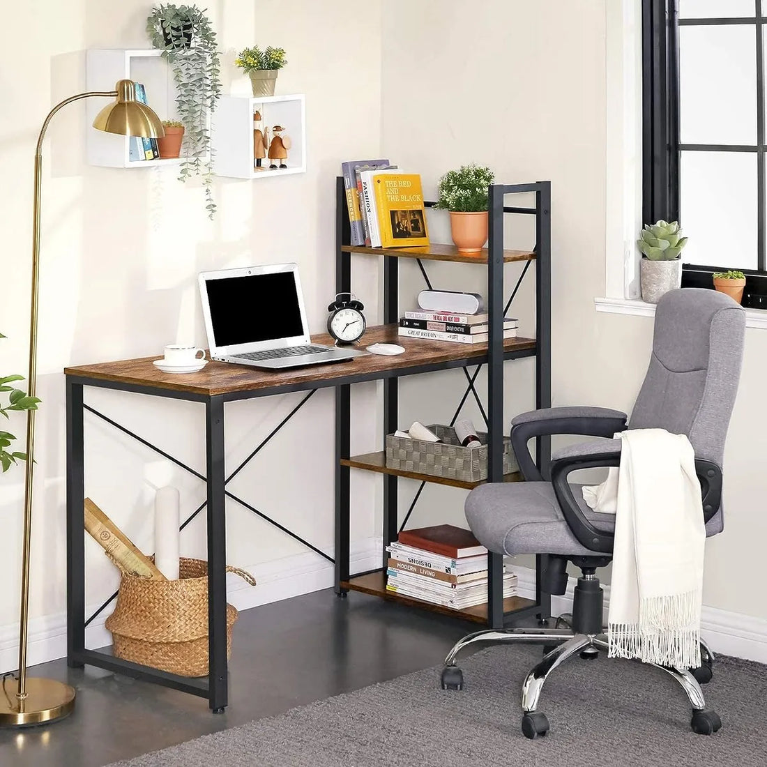 FurnStar bureau - Boekenkast - 120x119.3x60 cm - Bruin