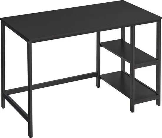 FurnStar - Bureau - Computertafel - Pc-tafel - Bureautafel - Met 2 planken aan de rechter- of linkerkant - Voor kantoor - Woonkamer - Stalen frame - Industrieel design - 60D x 120B x 76H cm - Ebbenzwart