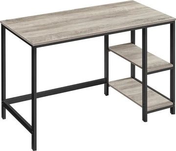 FurnStar - Bureau - Computertafel - Pc-tafel - Bureautafel - Met 2 planken aan de rechter- of linkerkant - Voor kantoor - Woonkamer - Stalen frame - Industrieel design - 60D x 120B x 76H cm - Ebbenzwart- Beige