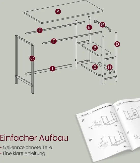 FurnStar - Bureau - Computertafel - Pc-tafel - Bureautafel - Met 2 planken aan de rechter- of linkerkant - Voor kantoor - Woonkamer - Stalen frame - Industrieel design - 50D x 100B x 76H cm - Esdoornwit
