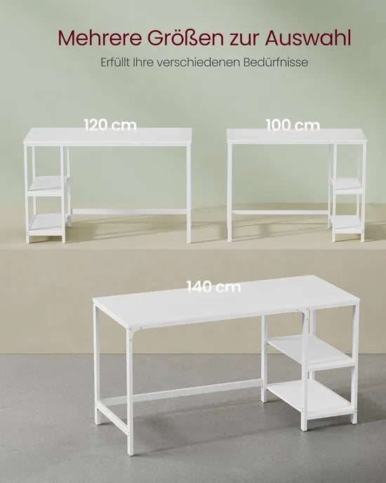 FurnStar - Bureau - Computertafel - Pc-tafel - Bureautafel - Met 2 planken aan de rechter- of linkerkant - Voor kantoor - Woonkamer - Stalen frame - Industrieel design - 50D x 100B x 76H cm - Esdoornwit
