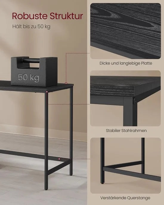 FurnStar - Bureau - Computertafel - Pc-tafel - Bureautafel - Met 2 planken aan de rechter- of linkerkant - Voor kantoor - Woonkamer - Stalen frame - Industrieel design - 50D x 100B x 76H cm - Zwart.