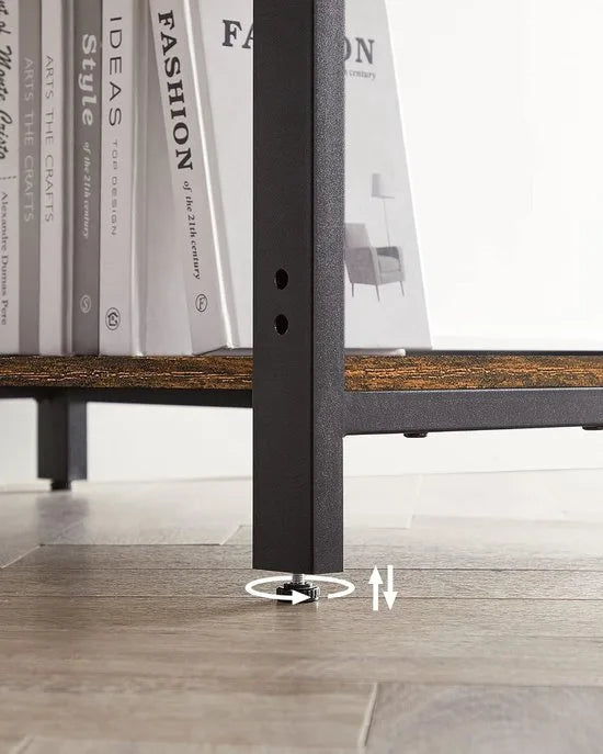 FurnStar - Bureau - computertafel - pc-tafel - bureautafel - met 2 planken aan de rechter- of linkerkant - voor kantoor - woonkamer - stalen frame - industrieel design - 60D x 140B x 76H cm - vintabruin + zwart.