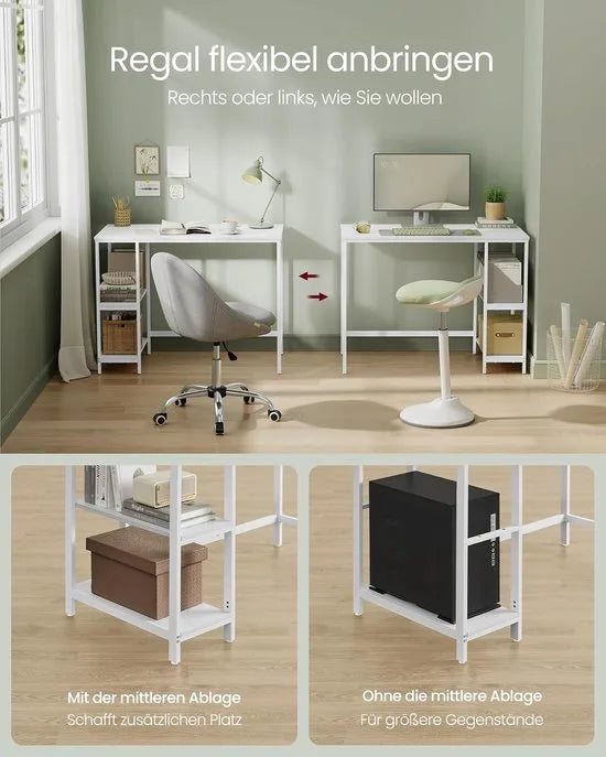 FurnStar - Bureau - Computertafel - Pc-tafel - Bureautafel - Met 2 planken aan de rechter- of linkerkant - Voor kantoor - Woonkamer - Stalen frame - Industrieel design - 50D x 100B x 76H cm - Esdoornwit