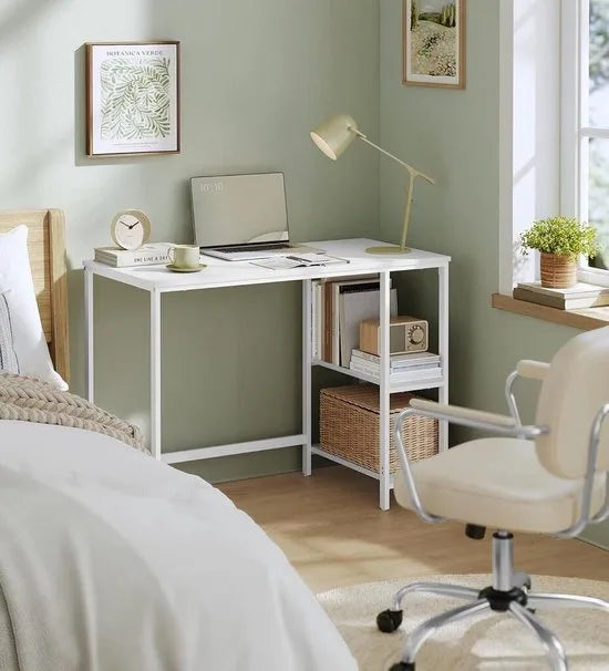 FurnStar - Bureau - Computertafel - Pc-tafel - Bureautafel - Met 2 planken aan de rechter- of linkerkant - Voor kantoor - Woonkamer - Stalen frame - Industrieel design - 50D x 100B x 76H cm - Esdoornwit