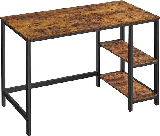 FurnStar - Bureau - computertafel - pc-tafel - bureautafel - met 2 planken rechts of links 120 x 60 x 75 cm - voor kantoor - woonkamer - stalen frame - industrieel ontwerp - vintage bruin-zwart