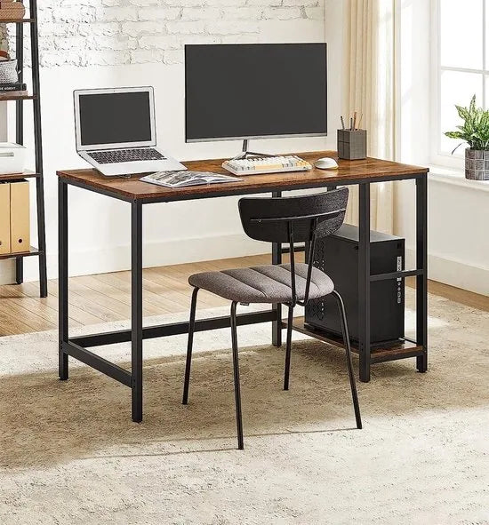 FurnStar - Bureau - computertafel - pc-tafel - bureautafel - met 2 planken rechts of links 120 x 60 x 75 cm - voor kantoor - woonkamer - stalen frame - industrieel ontwerp - vintage bruin-zwart