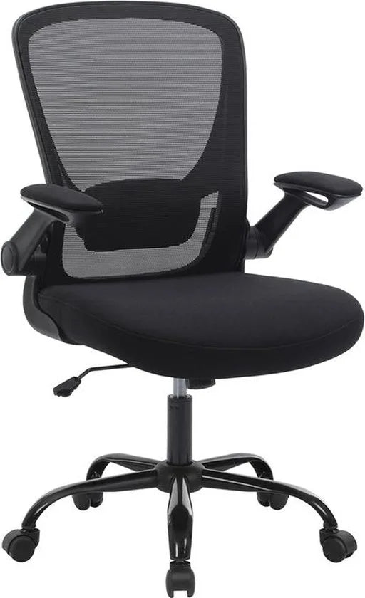 FurnStar - Bureaustoel - Bureaustoel Met Mesh Rugleuning - Ergonomische Computerstoel - Met Verstelbaar Lendensteunkussen - Schommelfunctie - 53 cm Brede Zitting - Opklapbare Armleuningen - Zwart