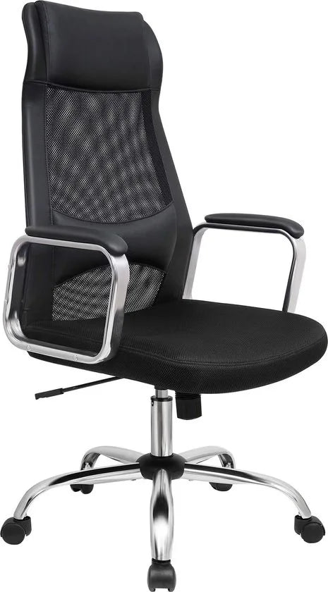 FurnStar - Bureaustoel - Canvas Ergonomische stoel - Verstelbare draaibare zitting - Kantelmechanisme - Ademend met hoofdsteun - Lendensteun - Kantoorbelasting 120 kg - Zwart