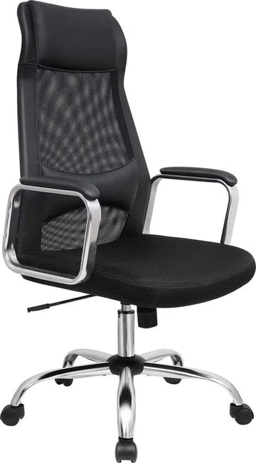 FurnStar - Bureaustoel - Canvas Ergonomische stoel - Verstelbare draaibare zitting - Kantelmechanisme - Ademend met hoofdsteun - Lendensteun - Kantoorbelasting 120 kg - Zwart