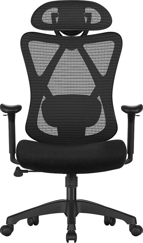 FurnStar - Bureaustoel - Ergonomische bureaustoel - Computerstoel - Mesh stoel - Verstelbare lendensteun en hoofdsteun - Maximale belasting 150 kg - Hoogte verstelbaar - Zwart