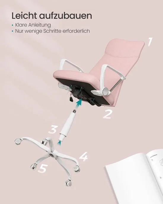 FurnStar Bureaustoel – Ergonomische Draaistoel met Gevoerde Zitting – In Hoogte Verstelbaar & Kantelbaar – Belastbaar tot 120 kg – Grijs