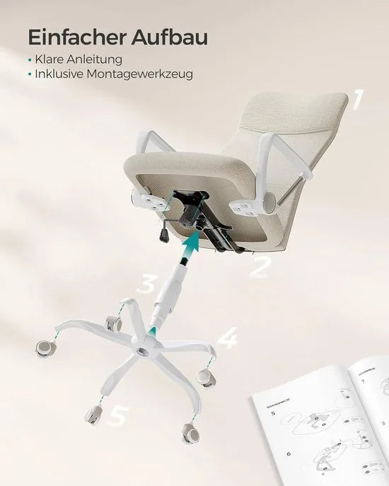 FurnStar Bureaustoel – Ergonomische Draaistoel met Gevoerde Zitting – In Hoogte Verstelbaar & Kantelbaar – Belastbaar tot 120 kg – Grijs – Cappuccino-beige