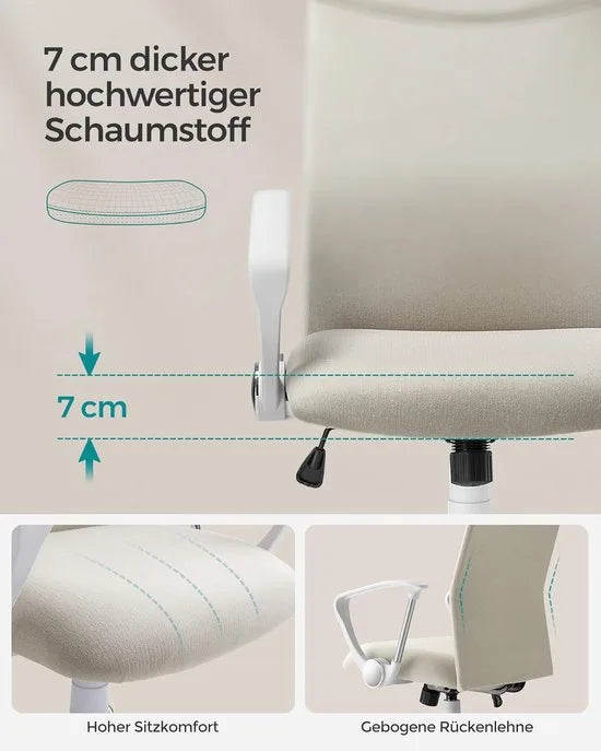 FurnStar Bureaustoel – Ergonomische Draaistoel met Gevoerde Zitting – In Hoogte Verstelbaar & Kantelbaar – Belastbaar tot 120 kg – Cappuccino-Beige