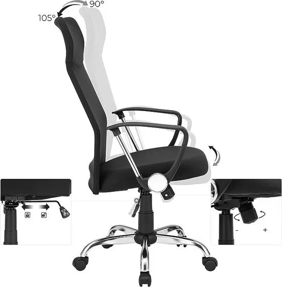 FurnStar - Bureaustoel - Ergonomische vergaderstoel - Draaibare zitting - Gevoerde zitting - In hoogte verstelbaar en kantelbaar - Draagvermogen 120 kg - Zwart