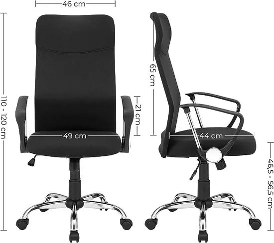 FurnStar - Bureaustoel - Ergonomische vergaderstoel - Draaibare zitting - Gevoerde zitting - In hoogte verstelbaar en kantelbaar - Draagvermogen 120 kg - Zwart