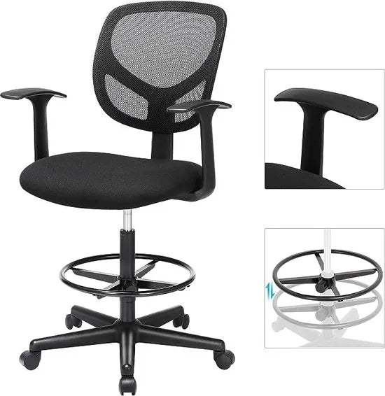 FurnStar - Bureaustoel - Set van 2 - Ergonomische bureaustoel met armleuningen - Zithoogte 55-75 cm - Hoge draaistoel met verstelbare voetenring - Draagvermogen 120 kg - Zwart