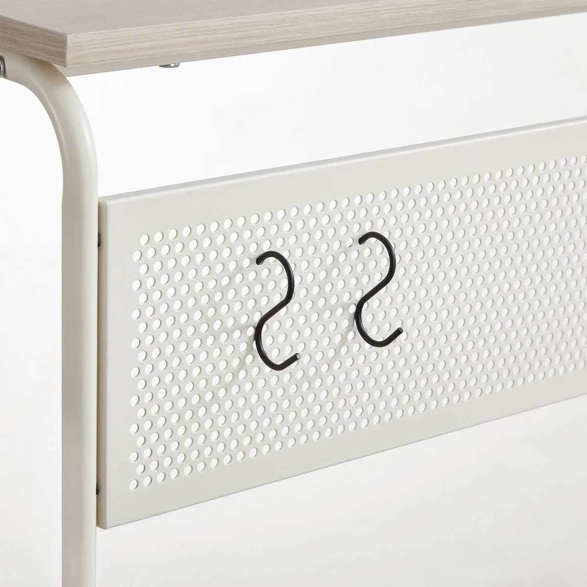 Furnstar C-Vormige Bijzettafel – Met Wieltjes – 55 x 24 x 66 cm – Multifunctioneel Laptop- & Sofa Tafel – Industrieel Design – Crème Wit