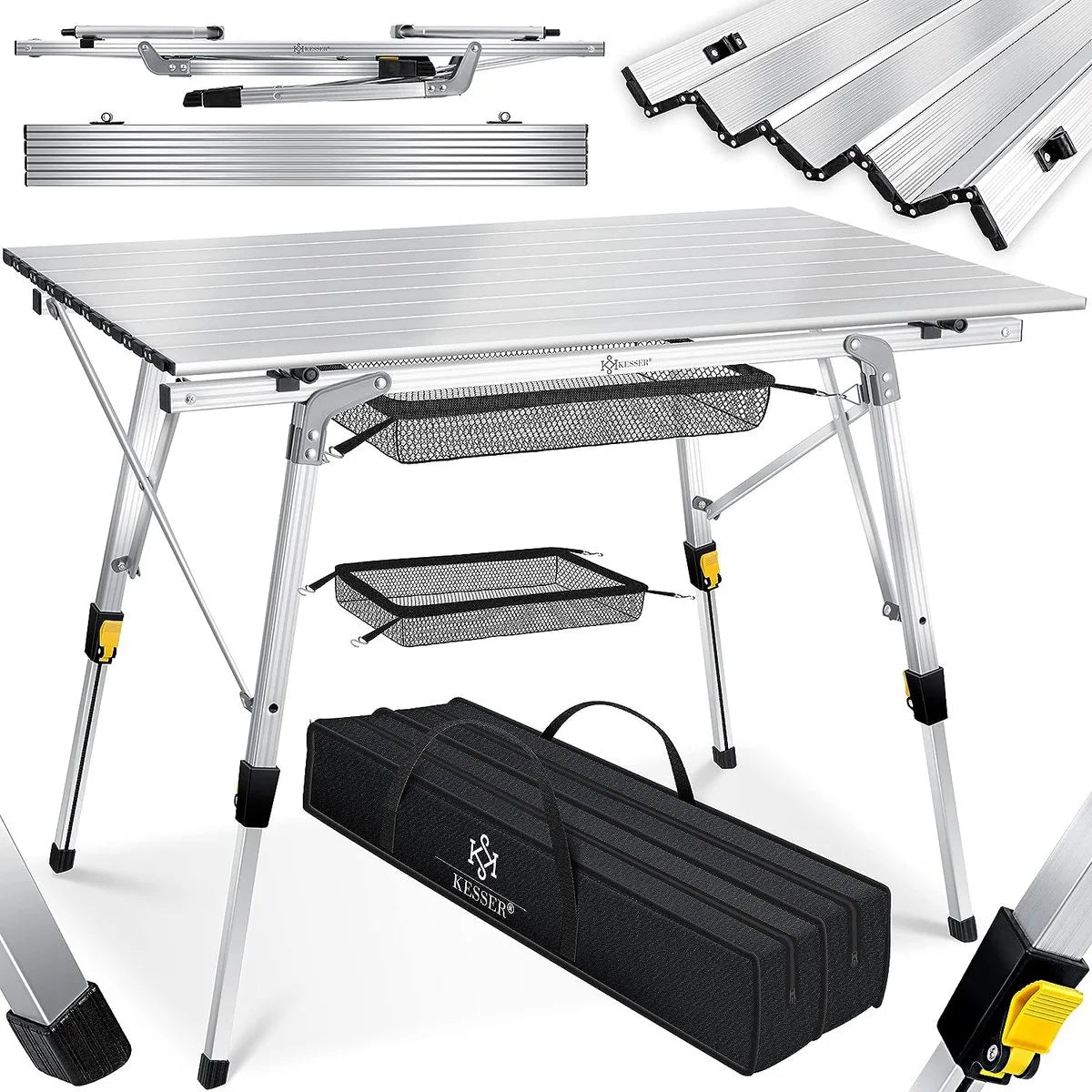 FurnStar - Campingtafel - Klaptafel - Campingtafel Met Aluminium Frame - In Hoogte Verstelbaar - Inclusief Draagtas Met Riem - 90 X 53 Cm - Zilver