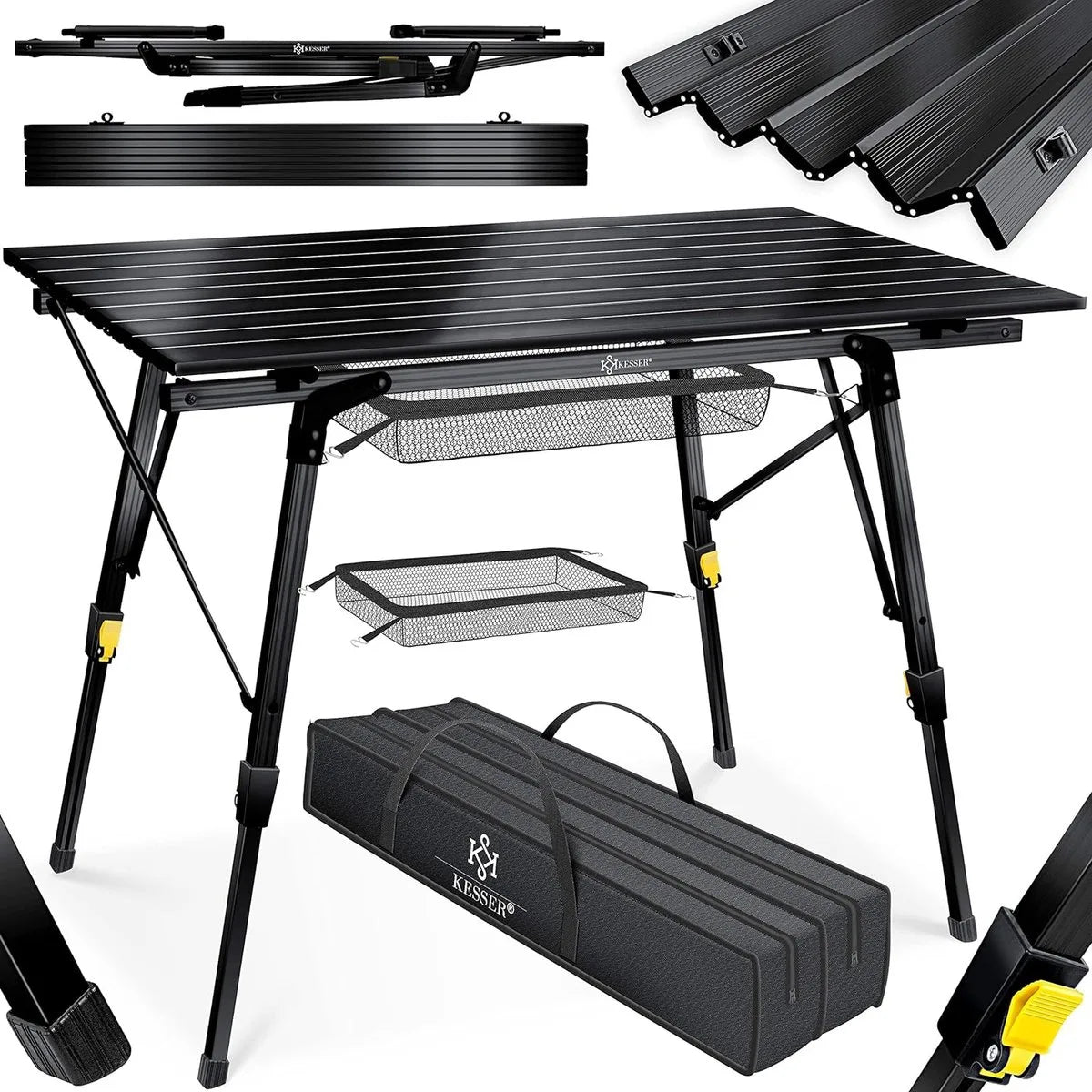 FurnStar - Campingtafel - Klaptafel - Campingtafel Met Aluminium Frame - In Hoogte Verstelbaar - Inclusief Draagtas Met Riem - 90 X 53 Cm - Zwart