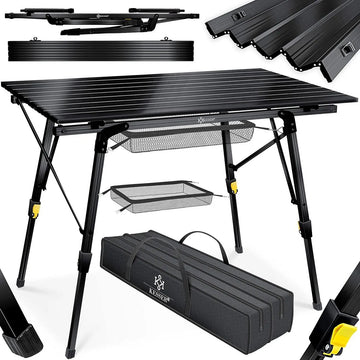 FurnStar - Campingtafel - Klaptafel - Campingtafel Met Aluminium Frame - In Hoogte Verstelbaar - Inclusief Draagtas Met Riem - 90 X 53 Cm - Zwart