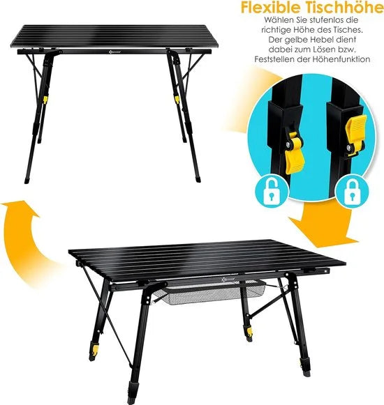 FurnStar - Campingtafel - Klaptafel - Campingtafel Met Aluminium Frame - In Hoogte Verstelbaar - Inclusief Draagtas Met Riem - 90 X 53 Cm - Zwart