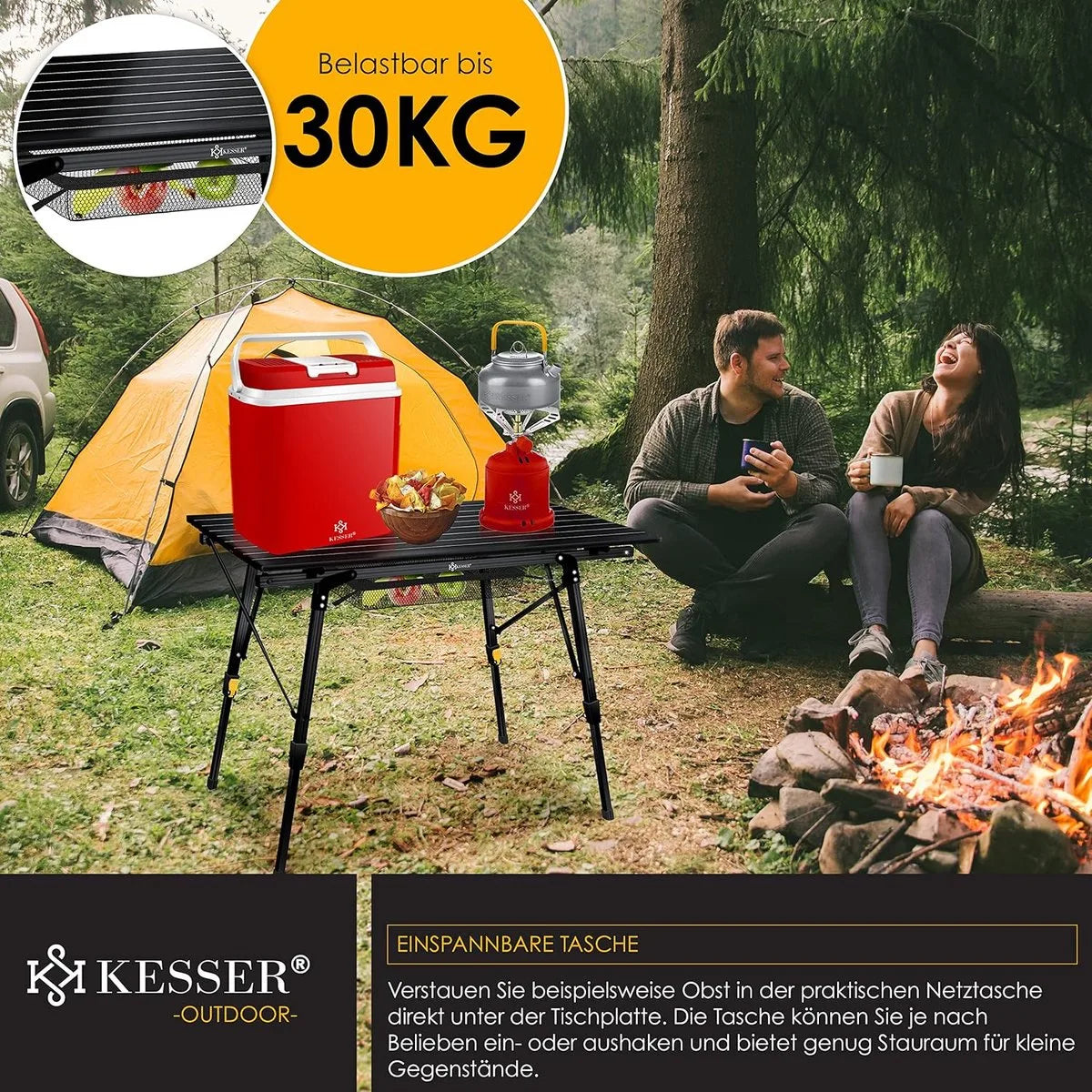 FurnStar - Campingtafel - Klaptafel - Campingtafel Met Aluminium Frame - In Hoogte Verstelbaar - Inclusief Draagtas Met Riem - 90 X 53 Cm - Zwart