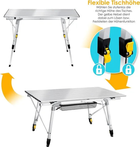 FurnStar - Campingtafel - Klaptafel - Campingtafel Met Aluminium Frame - In Hoogte Verstelbaar - Inclusief Draagtas Met Riem - 90 X 53 Cm - Zilver