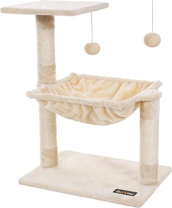 FurnStar - Cats Climb Tree - Stabiele kattenboom met pluche en zachte hangmat - 50L x 36W x 70H cm - Beige