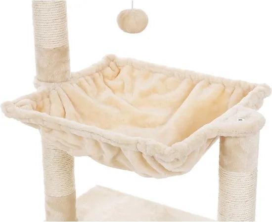 FurnStar - Cats Climb Tree - Stabiele kattenboom met pluche en zachte hangmat - 50L x 36W x 70H cm - Beige