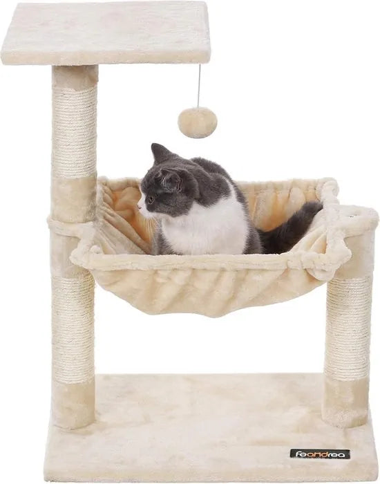 FurnStar - Cats Climb Tree - Stabiele kattenboom met pluche en zachte hangmat - 50L x 36W x 70H cm - Beige