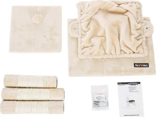 FurnStar - Cats Climb Tree - Stabiele kattenboom met pluche en zachte hangmat - 50L x 36W x 70H cm - Beige