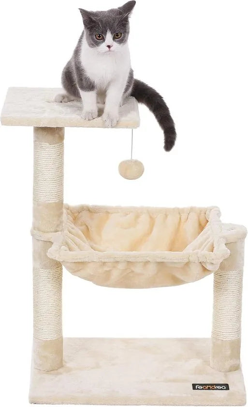 FurnStar - Cats Climb Tree - Stabiele kattenboom met pluche en zachte hangmat - 50L x 36W x 70H cm - Beige