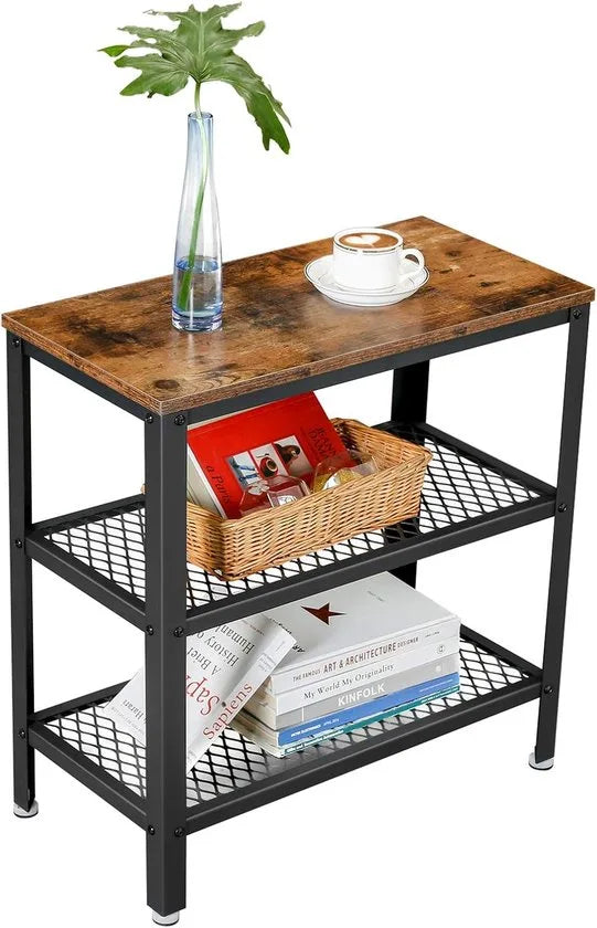Furnstar Console Tafel - Bijzettafel - Deco Tafel met 2 Rasterplanken - Salontafel voor Gang, Woonkamer, Slaapkamer, Kantoor - Stabiel, Ruimtebesparend, Eenvoudige Montage - Vintage Donkerbruin