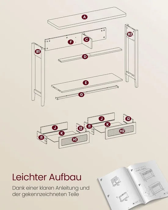 Furnstar Consoletafel – Haltafel met 2 Laden & Open Plank – Smalle Banktafel voor Hal of Woonkamer – Boho-Stijl – Afgeronde Hoeken – Grenenhout – LNT016Y57