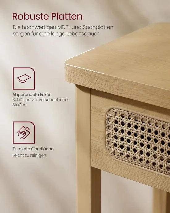 Furnstar Consoletafel – Haltafel met 2 Laden & Open Plank – Smalle Banktafel voor Hal of Woonkamer – Boho-Stijl – Afgeronde Hoeken – Grenenhout – LNT016Y57