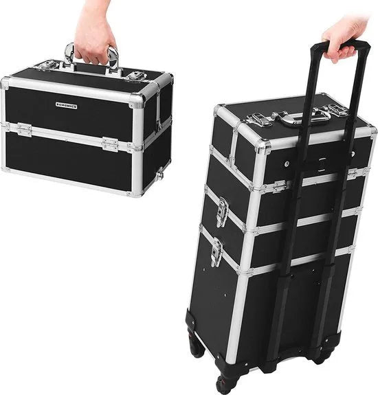 FurnStar - Cosmetische koffer - Professionele make-upkoffer - 3-in-1 Reiscosmetische koffer - Grote trolley voor kappers - Afsluitbaar - met 360° draaibare universele wielen - Zwart