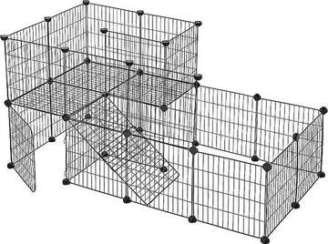 FurnStar - Dierenren - 2 Niveaus - Modulaire Ren Voor Kleine Dieren - Konijnen - Cavia's - Gaaspanelen - Voor Binnengebruik - 143 x 73 x 71 cm - Zwart