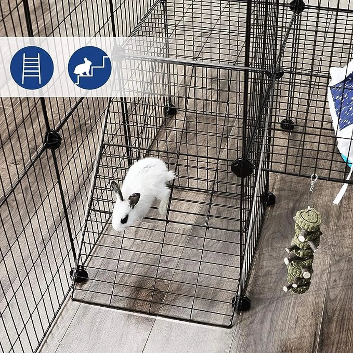 FurnStar - Dierenren - 2 Niveaus - Modulaire Ren Voor Kleine Dieren - Konijnen - Cavia's - Gaaspanelen - Voor Binnengebruik - 143 x 73 x 71 cm - Zwart