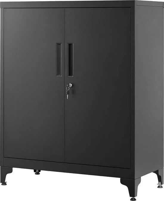 FurnStar Dossierkast - Multifunctionele kast - Kantoorkast met 2 deuren - Kast afsluitbaar - Opbergkast van staal - Voor werkkamer - Woonkamer - 40D x 80B x 90H cm - Inktzwart
