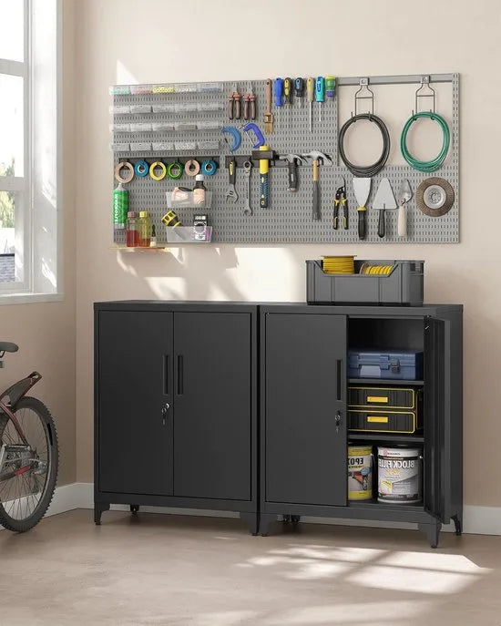 FurnStar Dossierkast - Multifunctionele kast - Kantoorkast met 2 deuren - Kast afsluitbaar - Opbergkast van staal - Voor werkkamer - Woonkamer - 40D x 80B x 90H cm - Inktzwart