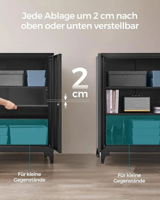 FurnStar Dossierkast - Multifunctionele kast - Kantoorkast met 2 deuren - Kast afsluitbaar - Opbergkast van staal - Voor werkkamer - Woonkamer - 40D x 80B x 90H cm - Inktzwart