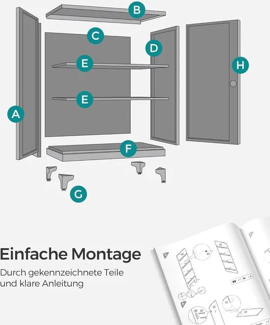 FurnStar Dossierkast - Multifunctionele kast - Kantoorkast met 2 deuren - Kast afsluitbaar - Opbergkast van staal - Voor werkkamer - Woonkamer - 40D x 80B x 90H cm - Inktzwart