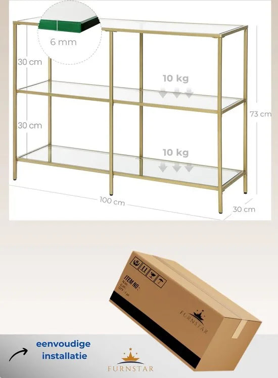 FurnStar - Dressior - Console tafel - 2 planken - 100x30x73cm – Gold