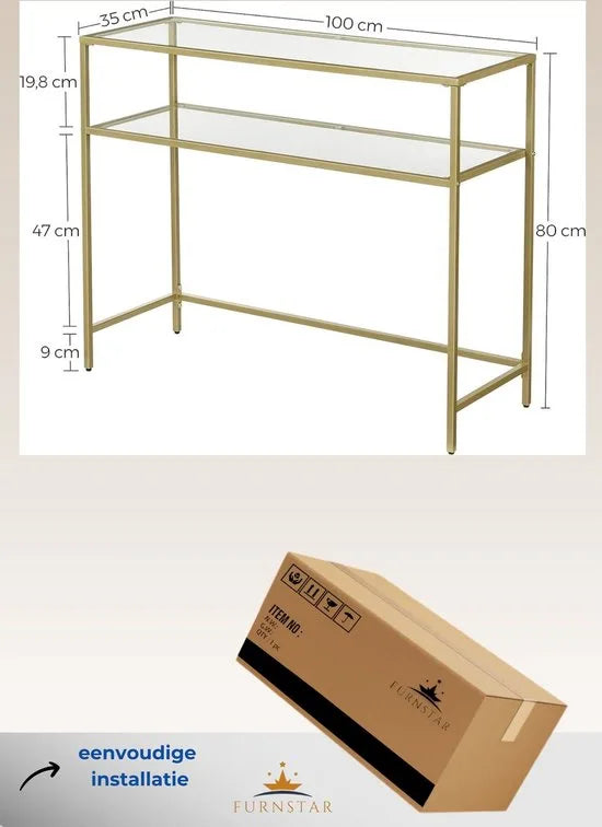 FurnStar - Dressior - Console tafel - Sidetable - 100x35x80cm – Gold