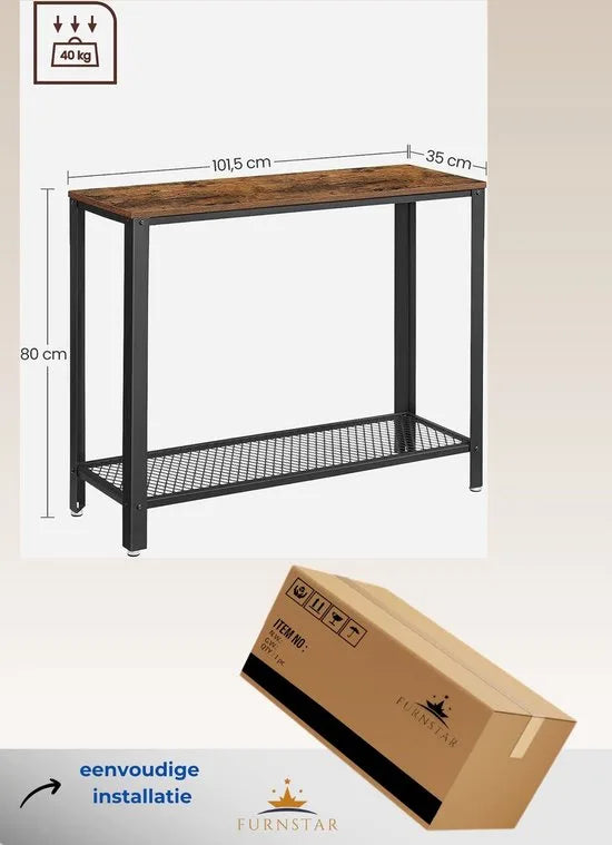 FurnStar - Dressior - Console tafel - Sidetable - 100x80x35cm – Zwart – Bruin 101.5 x 35 x 80cm