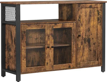 FurnStar - Dressoir -Keukenkast - Opbergkast met 3 deuren voor Woonkamer - Keuken - Eetkamer - 110 x 33 x 75 cm - Industriële stijl - 110 x 33 x 75 cm - Vintage Bruin Zwart